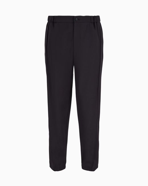 Emporio Armani Blue Natural Stretch Canvas Trousers With Elasticated Cuffs for men