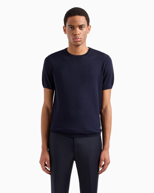 Emporio Armani Blue Silk Sweater With Patterned Weave for men