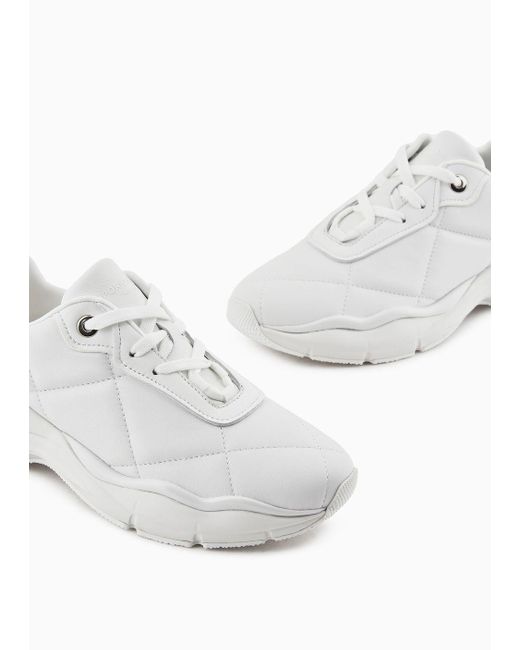Emporio Armani White Sneaker Aus Gestepptem Nappaleder