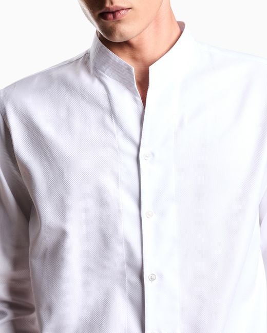 Emporio Armani White Armure Cotton Shirt With Guru Collar for men