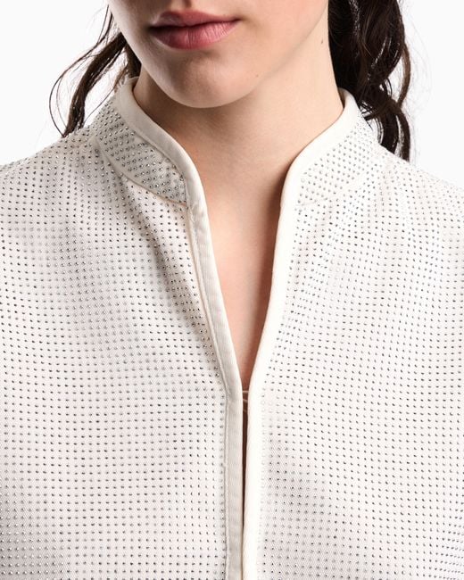 Emporio Armani White Drill Top With All-Over Micro Studs