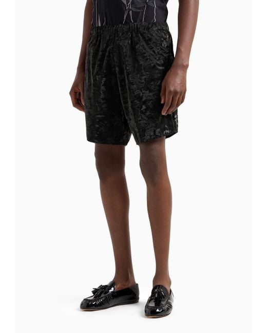 Emporio Armani Black Camouflage Bermuda Shorts In Vinyl-look Technical Fabric for men