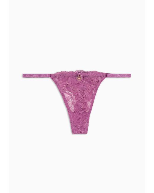 Emporio Armani Pink Ari Sustainability Values Eternal Lace Recycled Lace Thong