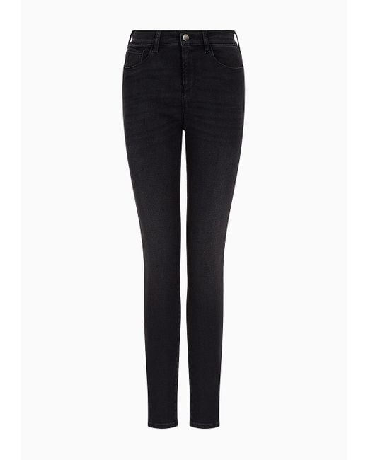 Emporio Armani Black Jeans J20 High Waist Skinny Leg Aus Komfort-denim Mit Stone-wash-behandlung