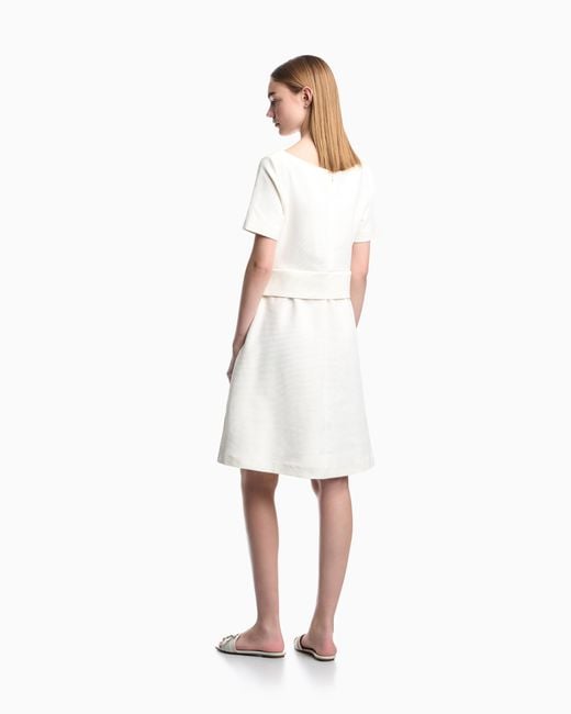 Emporio Armani White Ottoman Jersey Flared Dress