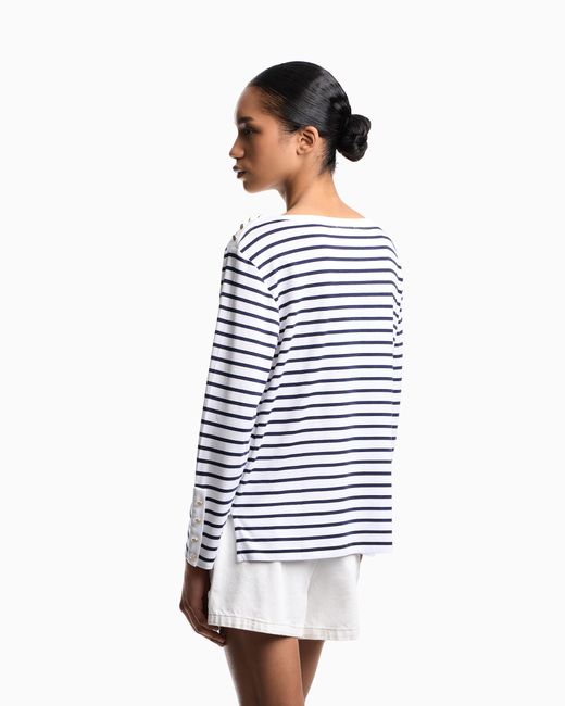 Emporio Armani Blue Striped Modal Jersey Jumper