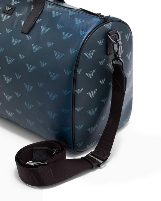 Emporio Armani Blue Coated Canvas Bowling Bag With All-Over Eagle for men