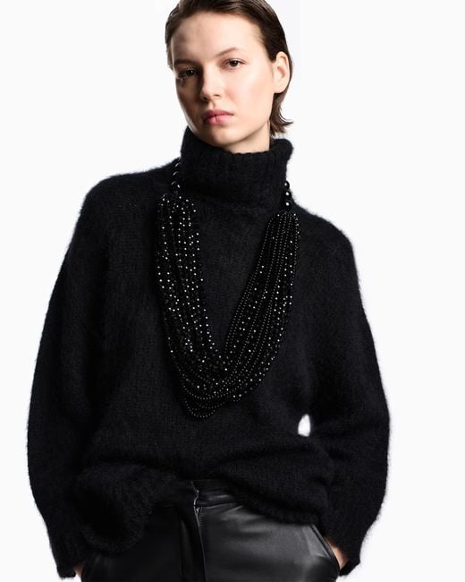 Collier Long Multirangs Avec Boules Et Pierres À Facettes Emporio Armani en coloris Black