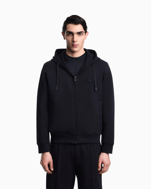 Emporio Armani Blue Double Jersey Zip-Up Hooded Sweatshirt With Ea Logo Embroidery for men