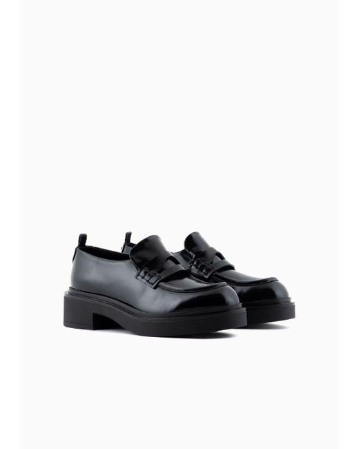 Emporio Armani Black Brushed-leather Chunky Loafers