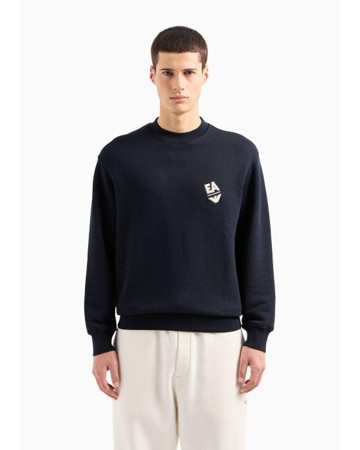 Emporio Armani Sweatshirt Aus Jersey Mit Diagonalem Muster Und Logo-stickerei in Blue für Herren