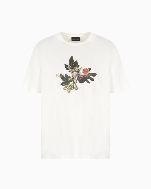 Emporio Armani White Asv Jersey T-Shirt With Goblet And Foliage Print for men