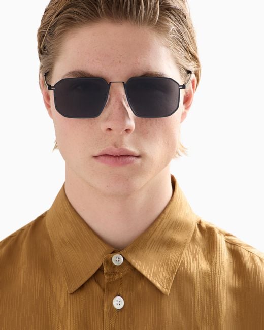 Emporio Armani White Irregular-Shaped Asian Fit Sunglasses for men