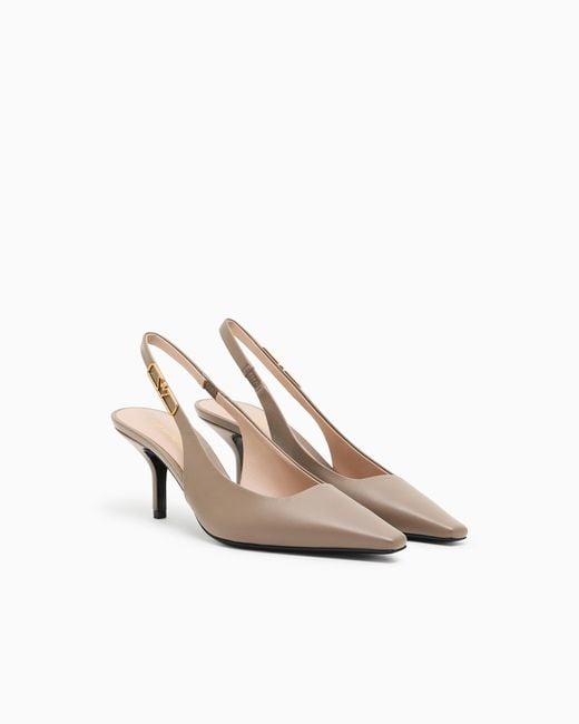 Emporio Armani White Nappa-Leather Slingback Court Shoes With Eagle Plate