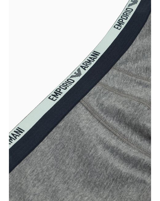 Emporio Armani Gray Cotton Boxer Briefs With Logo Piping for men