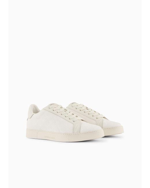 Emporio Armani White Nylon Sneakers With Jacquard All-over Eagle for men