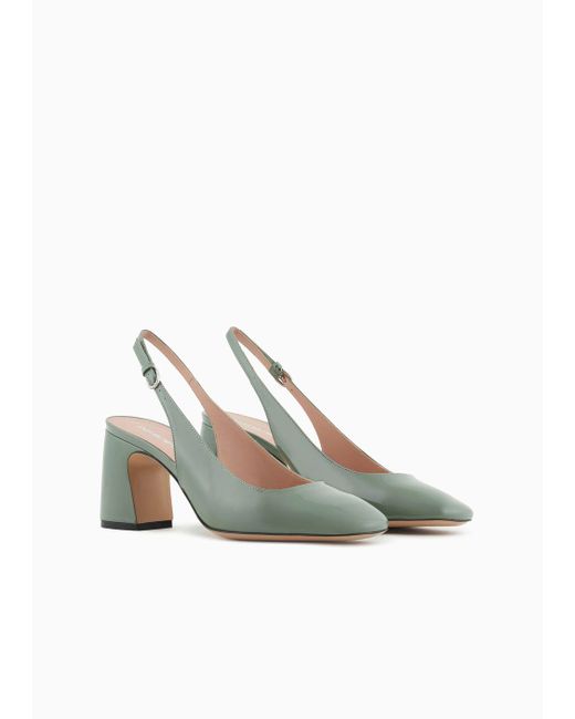 Emporio Armani Green Patent Leather Slingback Court Shoes