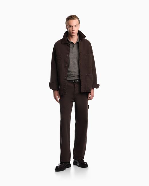 Emporio Armani Brown Oversized Cotton Workwear Trousers With Utility Pockets for men