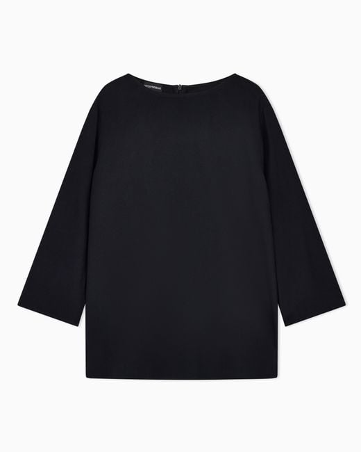 Emporio Armani Black Envers Satin Blouse With 3/4 Sleeves And Zip Essential