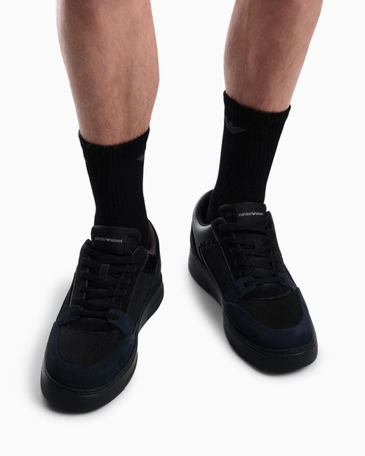 Emporio Armani Blue Sneakers Low-Top With Suede And Mesh Upper And Rubber Sole for men
