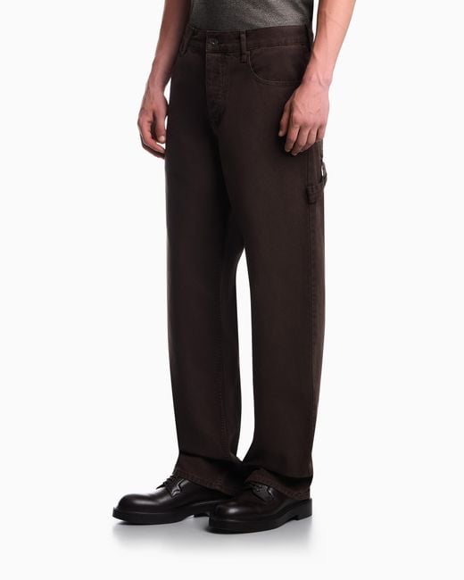 Emporio Armani Brown Oversized Cotton Workwear Trousers With Utility Pockets for men