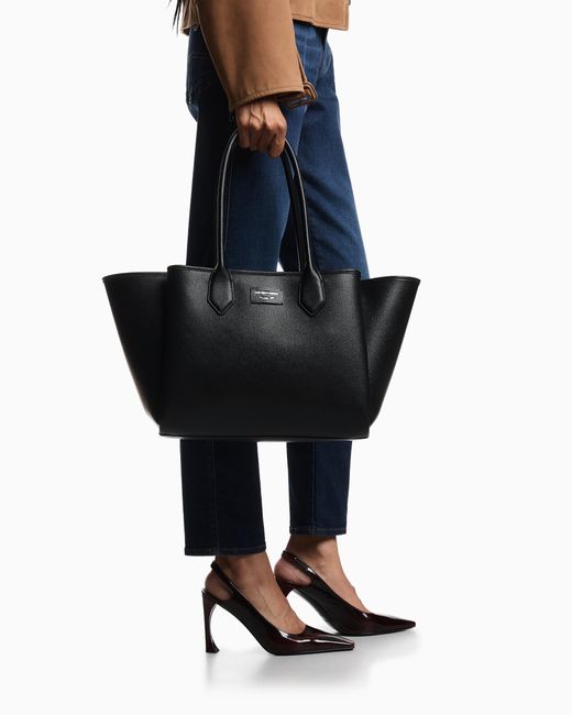 Emporio Armani Black Large Shopper Bag With Palmellato Finish
