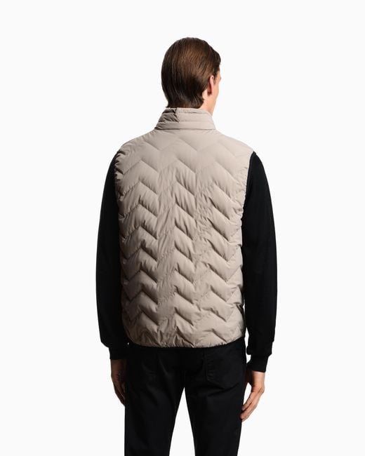 Emporio Armani Gray Water-Repellent Chevron Quilted Nylon Spandex Sleeveless Down Jacket for men