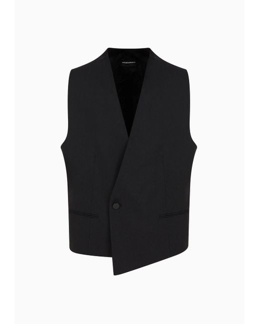 Emporio Armani Black Light Wool Waistcoat With Off-centre Buttoning for men
