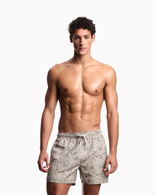 Emporio Armani White Swim Shorts With All-Over Logo for men