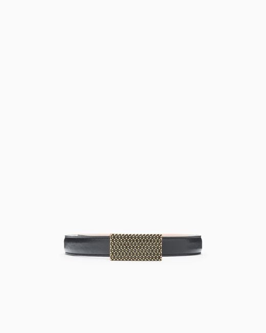 Emporio Armani White Smooth Leather Belt With 3D Patterned Plate