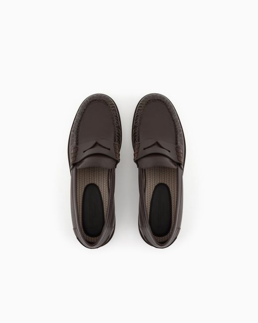 Emporio Armani White Smooth Leather Loafers for men