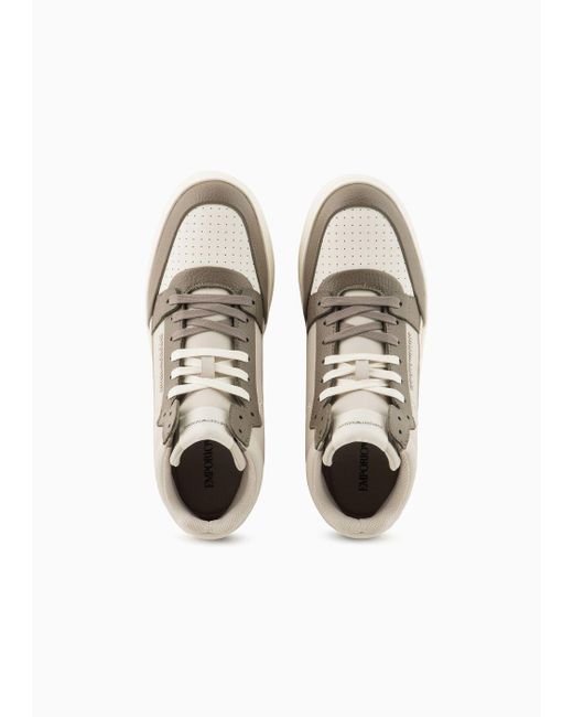 Emporio Armani White Asv Regenerated Leather High-top Sneakers With Suede Detail for men