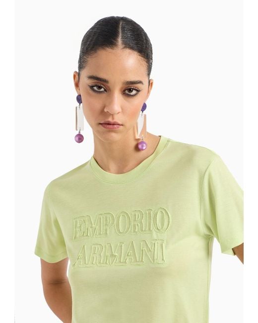 Emporio Armani White Asv Washed Lyocell T-shirt With Devoré-effect Logo