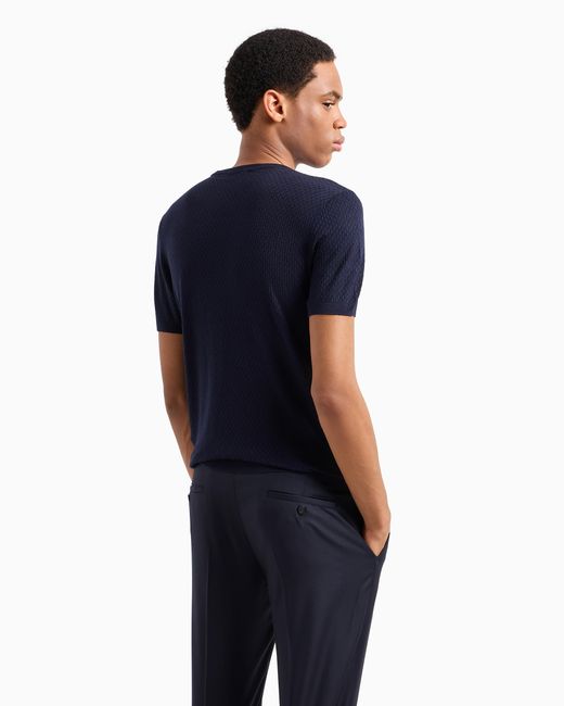 Emporio Armani Blue Silk Sweater With Patterned Weave for men