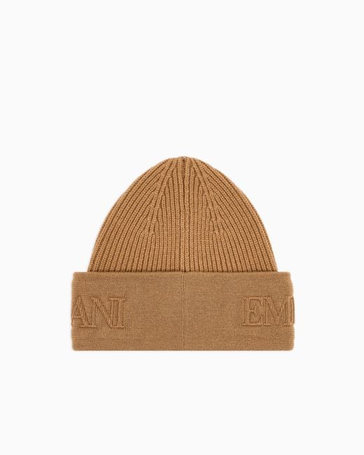 Gorro De Lana Con Vuelta Con Logotipo Emporio Armani de hombre de color Brown