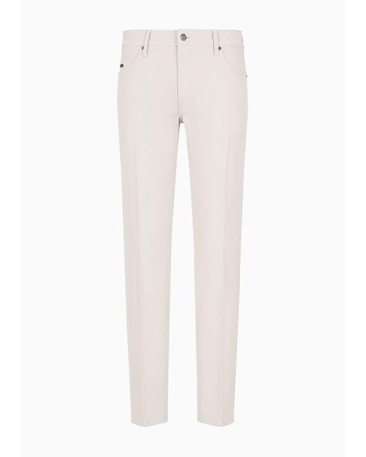Emporio Armani Natural J05 Slim-fit Five-pocket Trousers In Canneté Fabric for men
