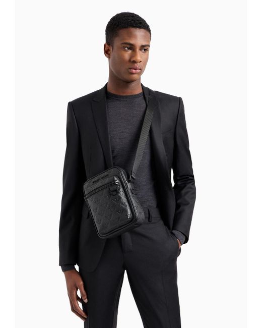 Bolso Bandolera De Piel Con Motivo De Aguila Integral En Relieve Emporio Armani de hombre de color Negro Lyst