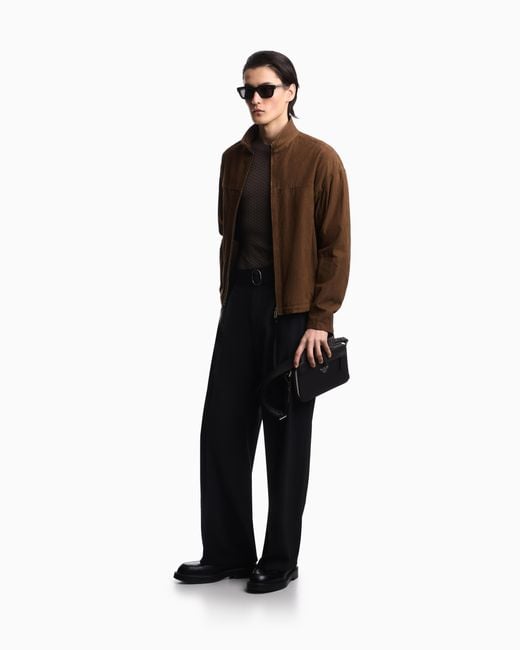 Emporio Armani Brown Perforated Goat Suede Blouson for men