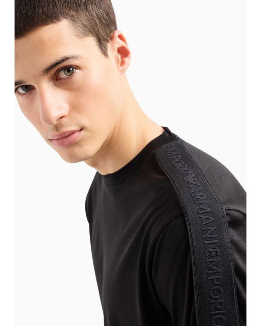 Emporio Armani Asv T-shirt Aus Jersey-lyocell-mischung, Mit Logoband In Relief-optik in Black für Herren