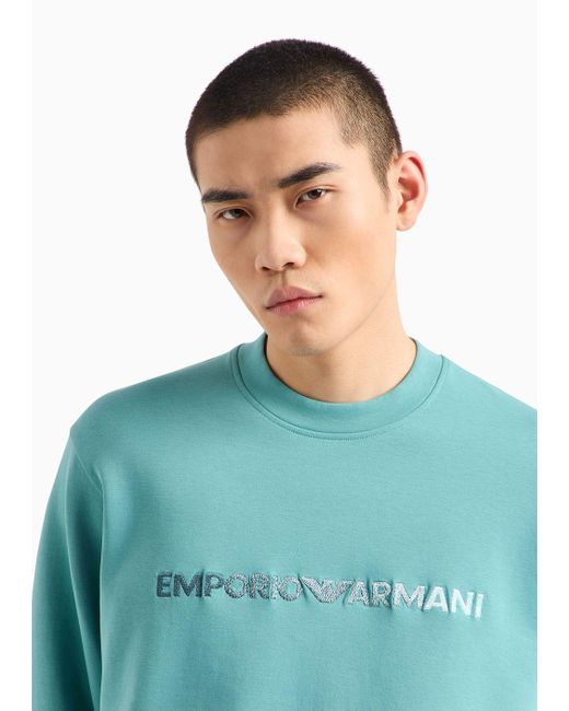 Emporio Armani Sweatshirt Aus Double-jersey Mit Logo-stickerei in Blue für Herren