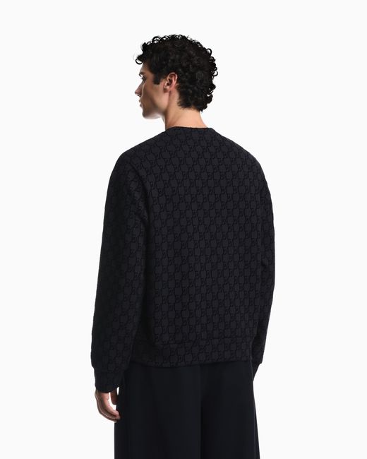 Emporio Armani Blue Double Jersey Sweatshirt With All-Over Logo Print for men
