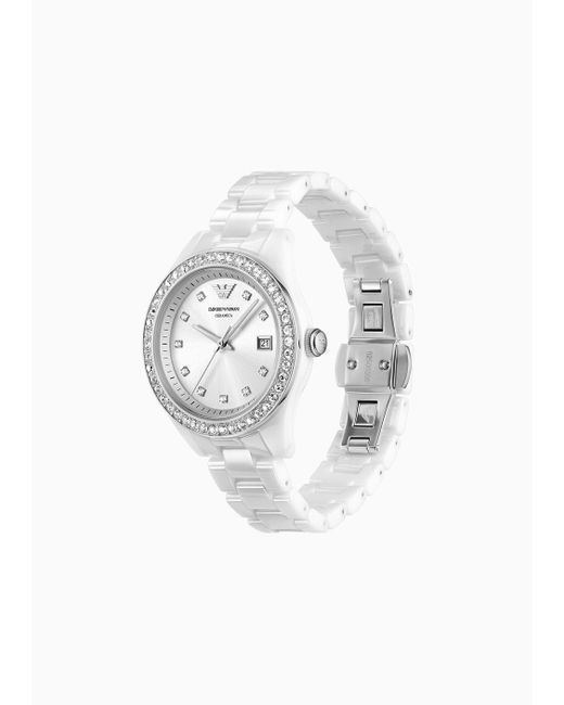 Emporio Armani Three-hand Date White Ceramic Watch