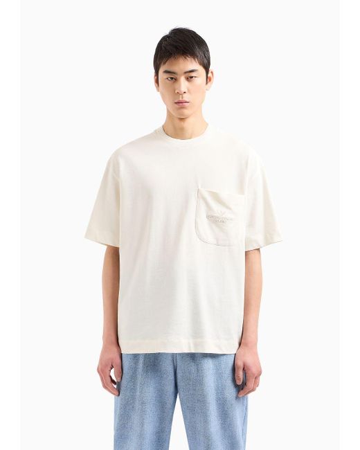 Emporio Armani White Oversize Heavy Jersey T-shirt With Pocket And Embossed Logo Embroidery for men