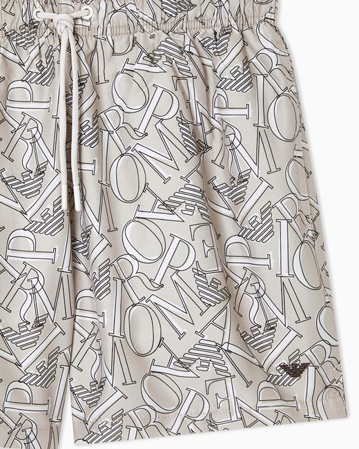 Emporio Armani White Swim Shorts With All-Over Logo for men