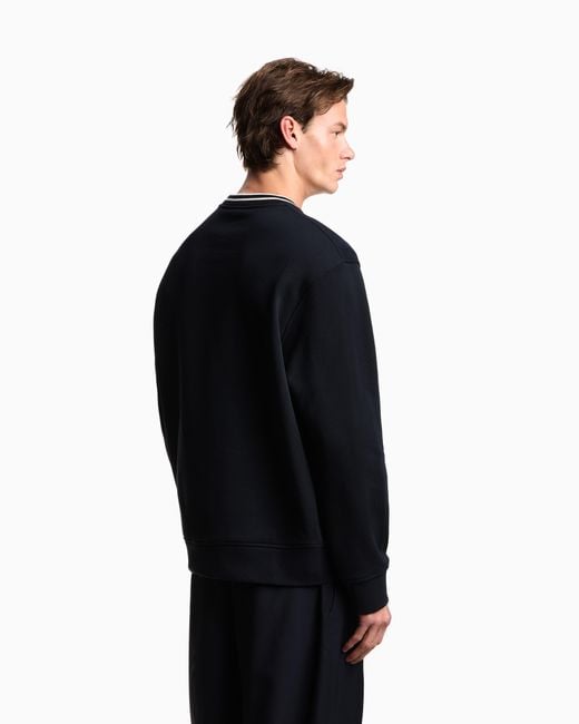 Emporio Armani Blue French Terry Jersey Sweatshirt With Embroidered Signature Logo for men