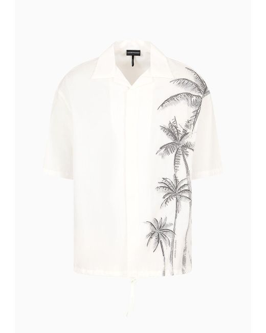 Emporio Armani Hemd Mit Kurzen Ärmeln, Palmen-print Und -stickerei in White für Herren