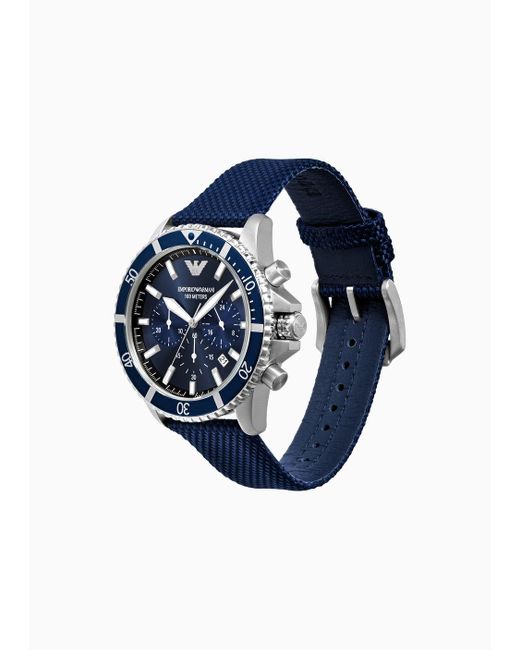 Emporio Armani Chronograph Mit Armband Aus Blauem Nylon Und Leder in Blue für Herren