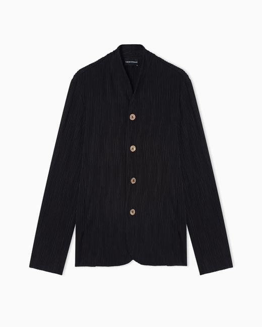Emporio Armani Blue Pleated Effect Fabric Blazer for men