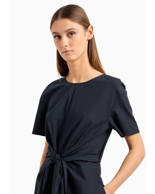 Emporio Armani Blue Short-sleeved Poplin Shirt Dress With Sash