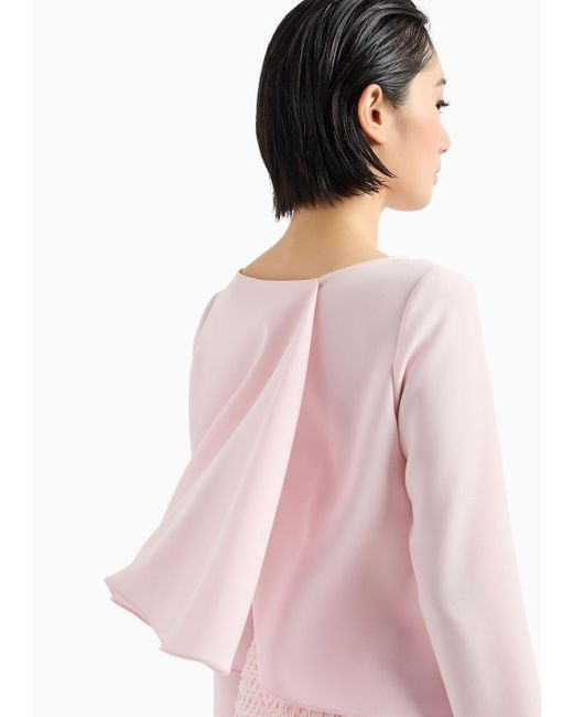 Emporio Armani Pink Technical Cady Blouse With Ruffle